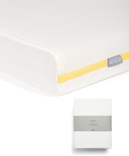 Essential Airflow Fibre Cotbed Mattress & Fitted Sheets (2 Pack) - White