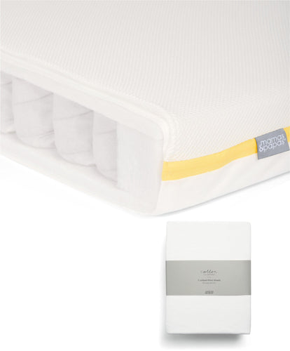 Essential Airflow Pocket Spring Cotbed Mattress & Fitted Sheets (2 Pack) - White