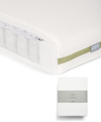 Premium Pocket Spring Cotbed Mattress & Fitted Sheets (2 Pack) - White