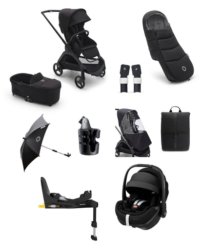 Bugaboo Dragonfly Ultimate 9 Piece Bundle with Maxi-Cosi Pebble 360 Pro² Car Seat & Base - Black