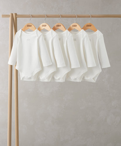 Organic Longsleeved Bodysuits (5 Pack) -  White