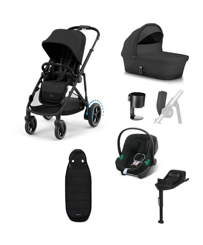 Cybex Cybex e-Gazelle S Electric Single to Double Pushchair Bundle with Cybex Aton B2 i-Size & Base (6 Pieces) – Black