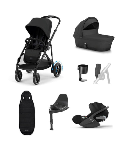 Cybex Cybex e-Gazelle S Electric Single to Double Pushchair Bundle with Cybex Cloud T i-Size Rotating Car Seat & Base (7 Pieces) – Black