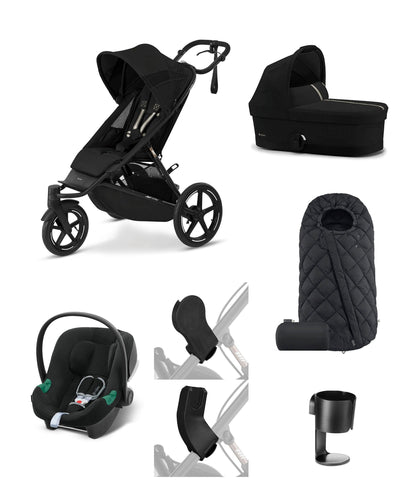 Cybex Pushchairs Cybex AVI Spin Pushchair Bundle with Cybex Aton B2 Car Seat & Base (7 Pieces) - Moon Black