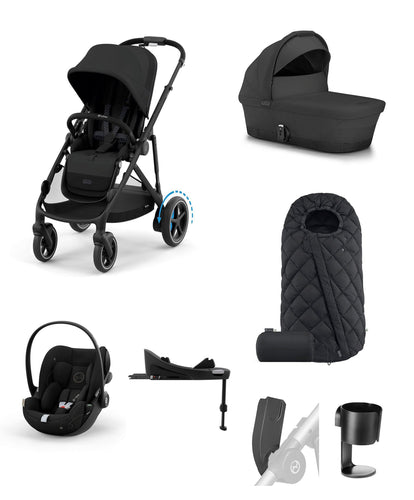 Cybex Pushchairs Cybex e-Gazelle Pushchair Bundle with Cybex Cloud G Car Seat & Base (7 Pieces) - Moon Black