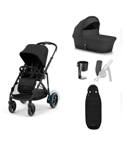 Cybex Pushchairs Cybex e-Gazelle S Electric Single to Double Pushchair Bundle (5 Pieces) – Black