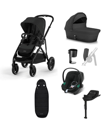 Cybex Pushchairs Cybex Gazelle S Pushchair Bundle with Cybex Aton B2 i-Size Infant Car Seat & Base (7 Pieces) – Black