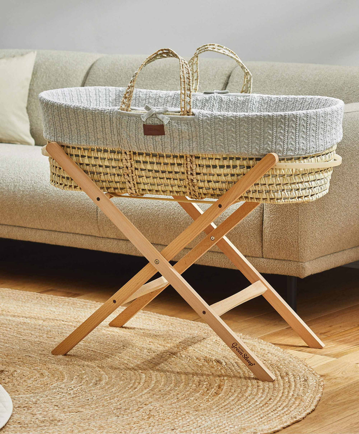 Little Green Sheep Natural Knitted Moses Basket Mattress Dove Mamas Papas UK