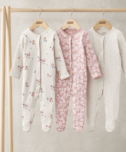 Mamas & Papas All-in-Ones & Bodysuits Long Sleeve Sleepsuits (Pack of 3) - Peony & Berry Prints
