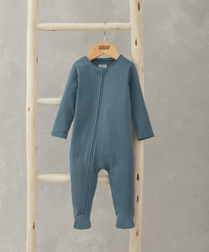 Mamas & Papas All-in-Ones & Bodysuits Organic Cotton Ribbed Sleepsuit - Petrol Blue