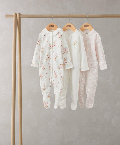 Mamas & Papas All-in-Ones & Bodysuits Watercolour Flowers Sleepsuits (Set of 3) - Pink