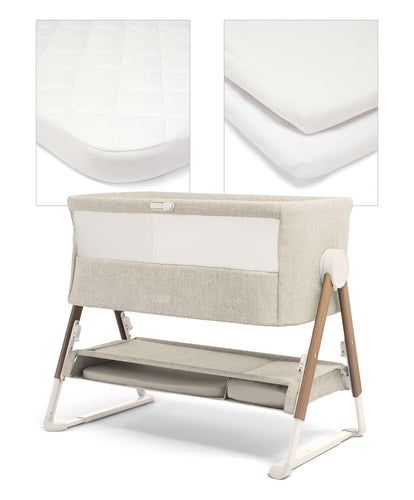 Lua Bedside Crib and Sheet Bundle - Fawn/White