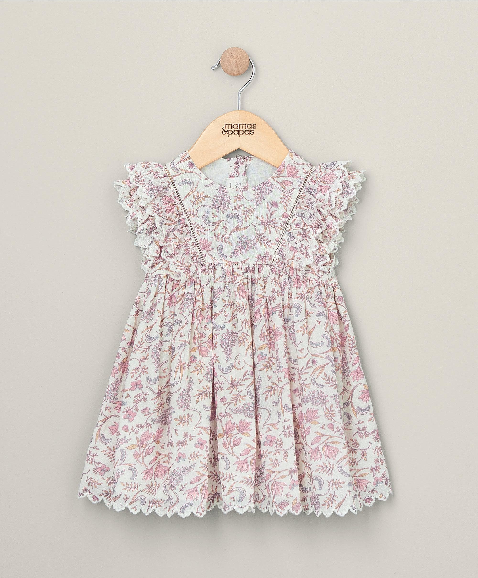 Cheeky Plum Baby Dress Size 6-12 months Pink Grey Floral Pin Dot Dot Ruffle  Tie