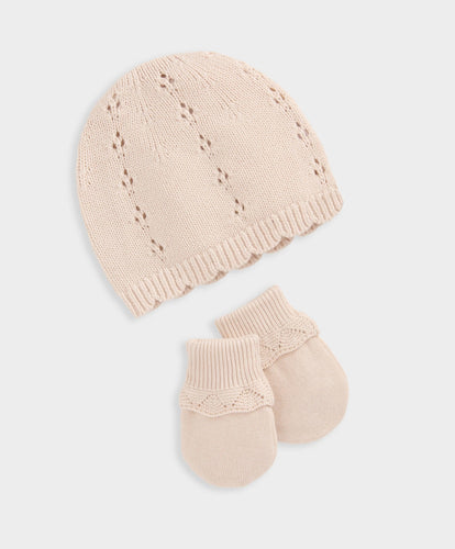 Mamas & Papas Hats & Mitts Knitted Hat & Mitts - Pink