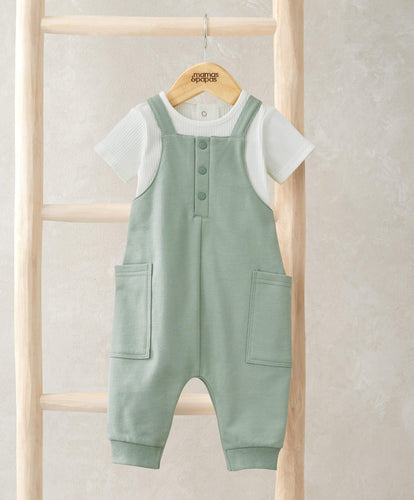 Mamas & Papas Jersey Ribbed Bodysuit & Dungaree Set