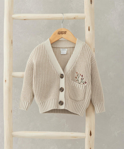 Mamas & Papas Jumpers & Knitwear Embroidered Pocket Cardigan - Cream