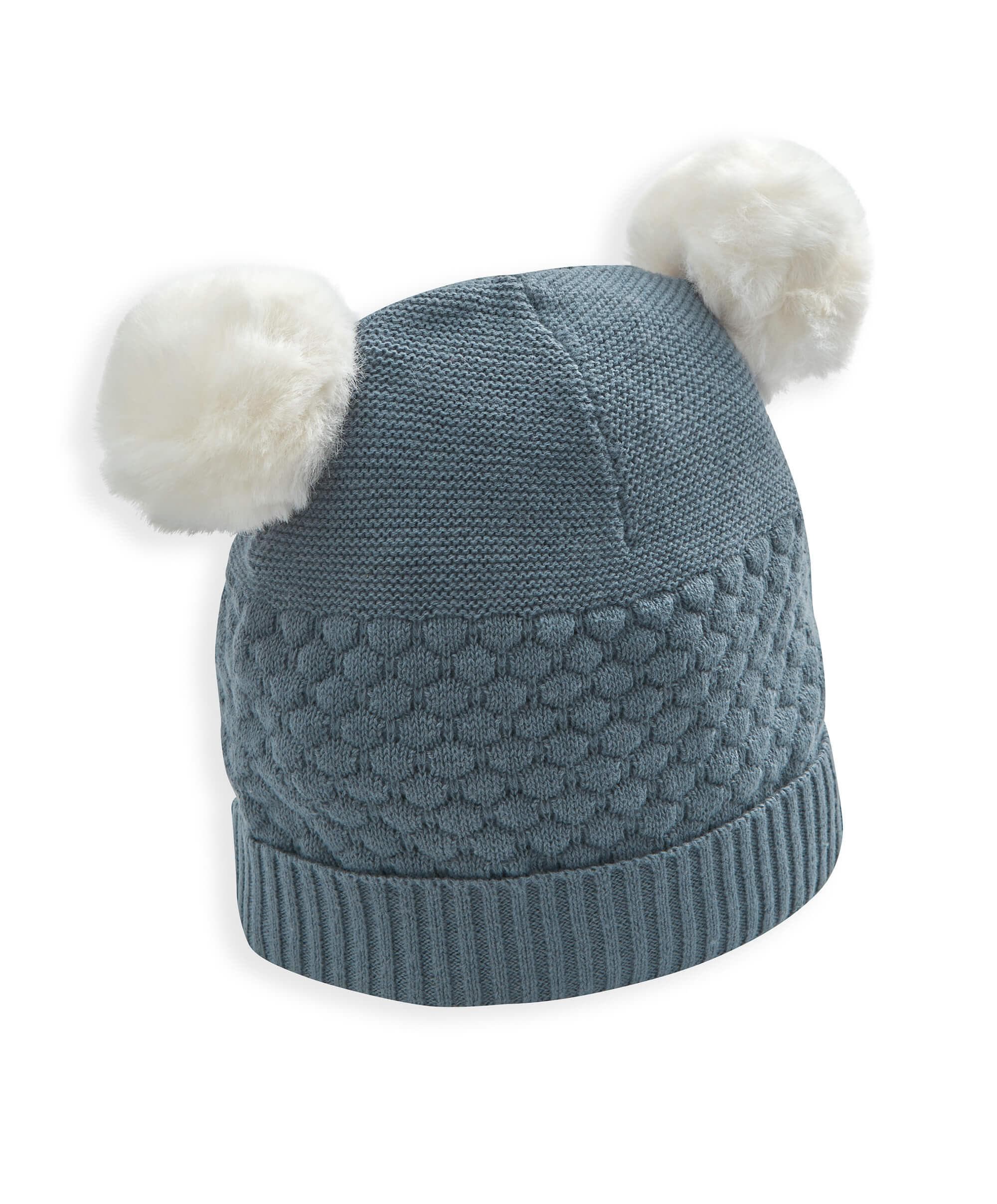 Knitted Pom Pom Hat Petrol Blue