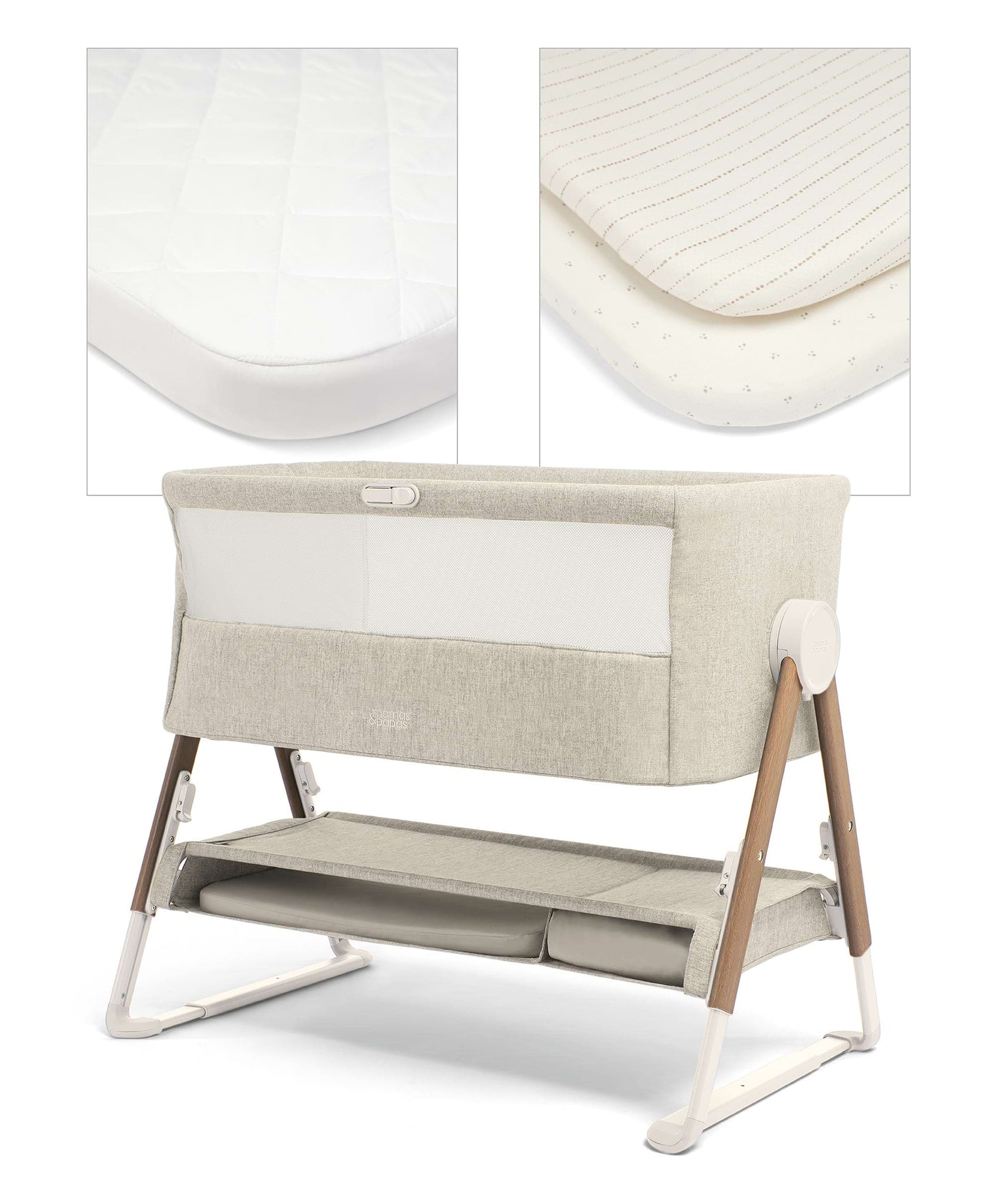 Lua Bedside Crib and Sheet Bundle Fawn Oatmeal Mamas Papas UK