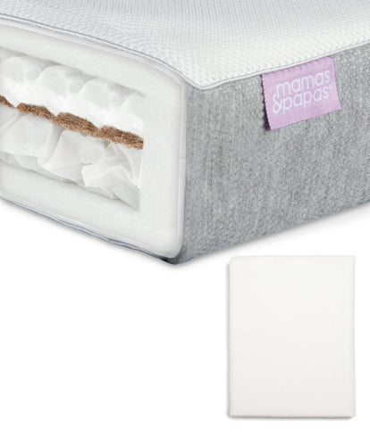 Mamas & Papas Luxury Twin Spring Cotbed Mattress & Anti-Allergy Mattress Protector Bundle