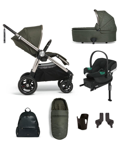 Mamas & Papas Ocarro Pushchair Essential Bundle with Carrycot & Cybex Aton B2 i-Size Infant Car Seat & Base (7 Pieces) Hunter Green