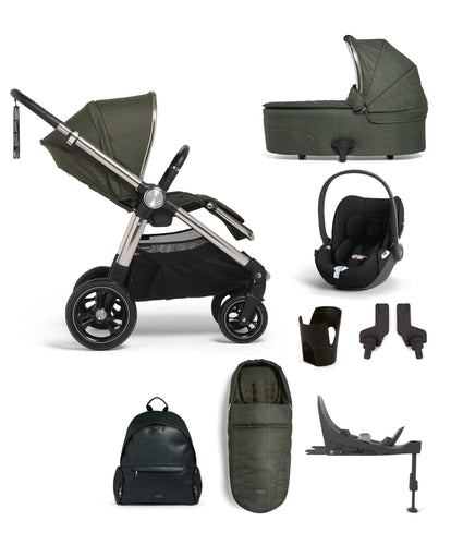 Mamas & Papas Ocarro Pushchair Essential Bundle with Carrycot & Cybex Cloud T i-Size Rotating Baby Car Seat & Cybex Base T 360° Rotating Car Seat Base (8 Pieces) Hunter Green