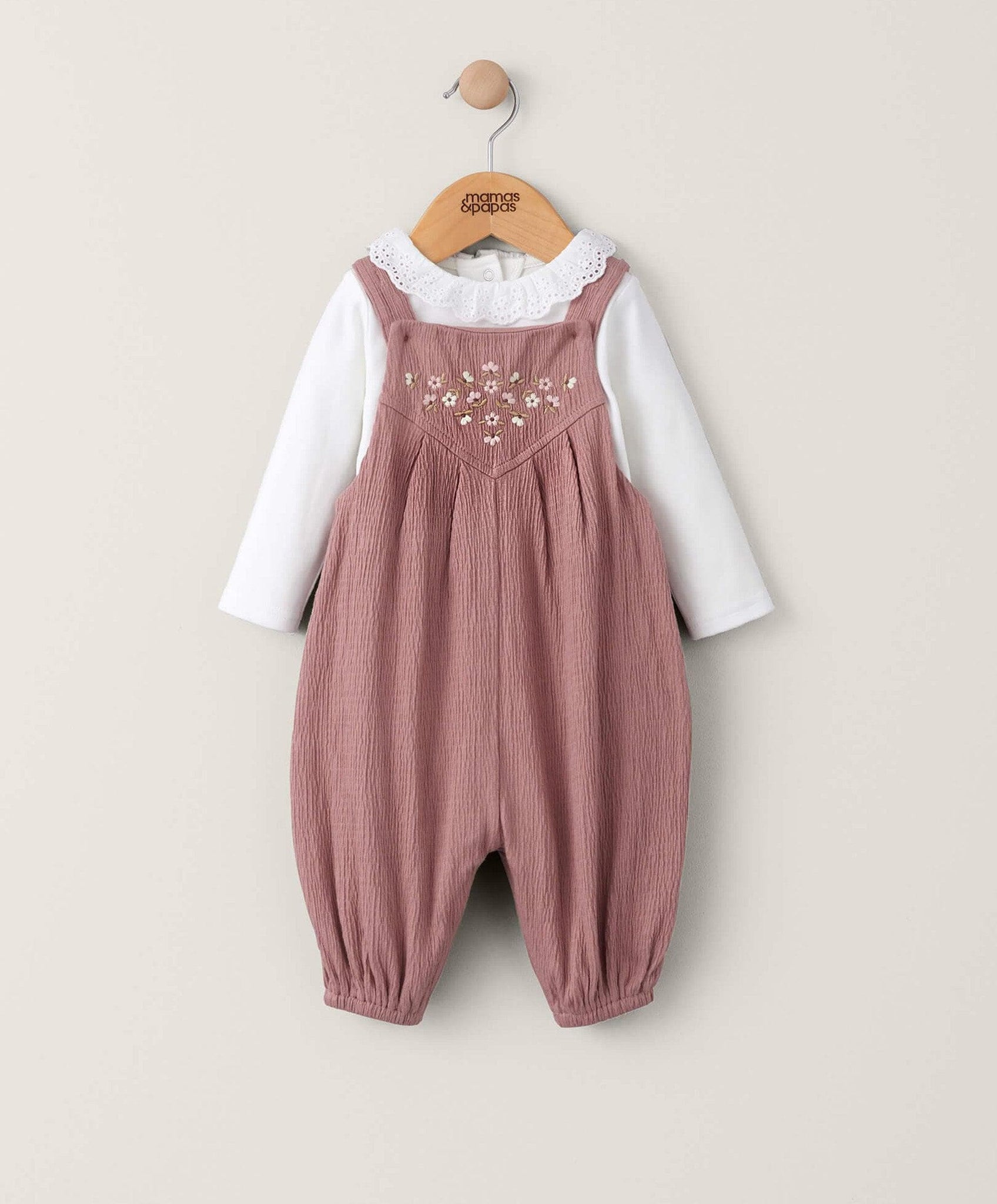 Embroidered Crinkle Jersey Dungaree (2 Piece) - Pink – Mamas & Papas UK