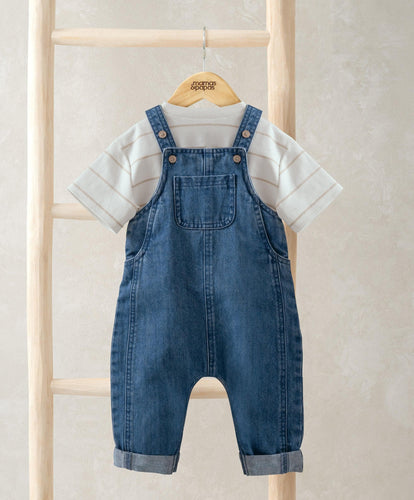 Mamas & Papas Outfits & Sets Striped T-Shirt & Denim Dungaree Set