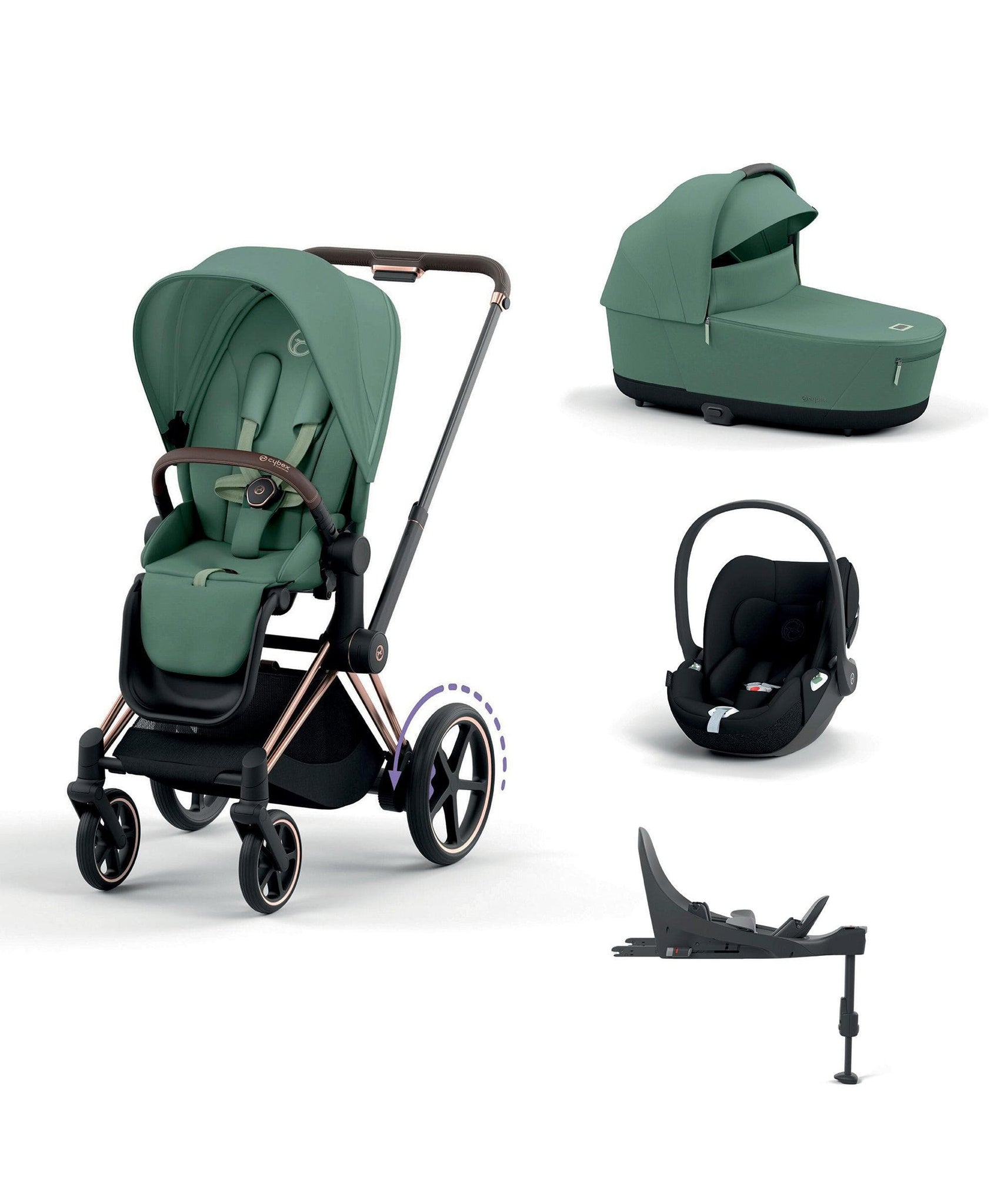 Cybex ePriam 5 Piece Pushchair Bundle with Cloud T Car Seat Leaf