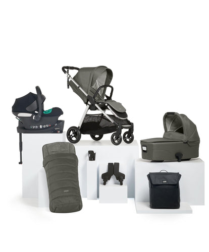 Mamas & Papas Pushchairs Flip XT³ Pushchair Complete Bundle with Cybex Aton B2 Car Seat & Base (7 Pieces) - Harbour Grey