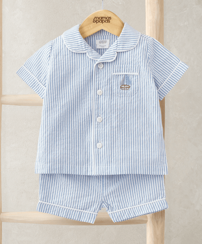 Mamas & Papas Pyjamas & Nightwear Top & Shorts Set (2 Pieces) - Blue Stripe