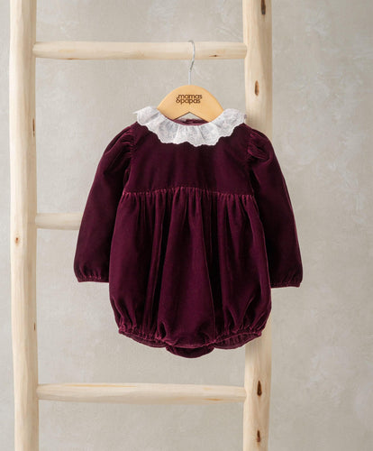 Mamas & Papas Rompers Velour Collar Romper - Berry