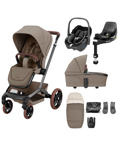 Maxi Cosi Maxi Cosi Fame Complete Pushchair Bundle with Pebble 360 Car Seat & Base – Truffle with Brown Wheels