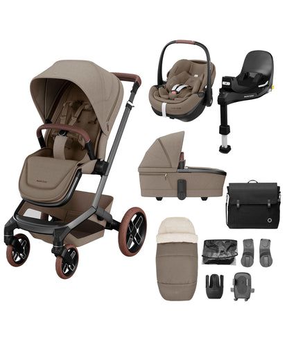 Maxi Cosi Pushchairs Maxi Cosi Fame 7 Pieces Premium Pushchair Bundle with Pebble 360 Pro 2 Car Seat & Base – Truffle with Brown Wheels