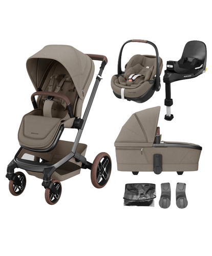 Maxi Cosi Pushchairs Maxi Cosi Fame Pushchair Bundle With Pebble 360 Pro 2 Car Seat & Base – Truffle with Brown Wheels