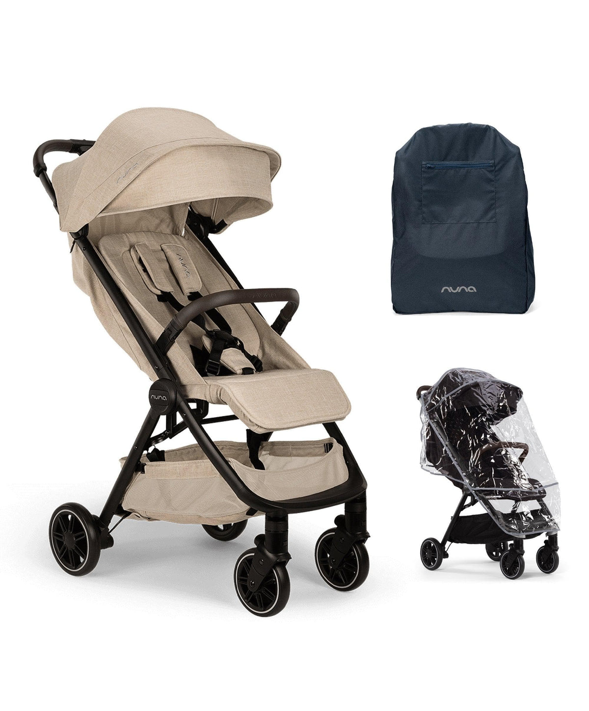 Nuna TRVL Pushchair with Travel Bag Rain Cover Biscotti Mamas Papas UK