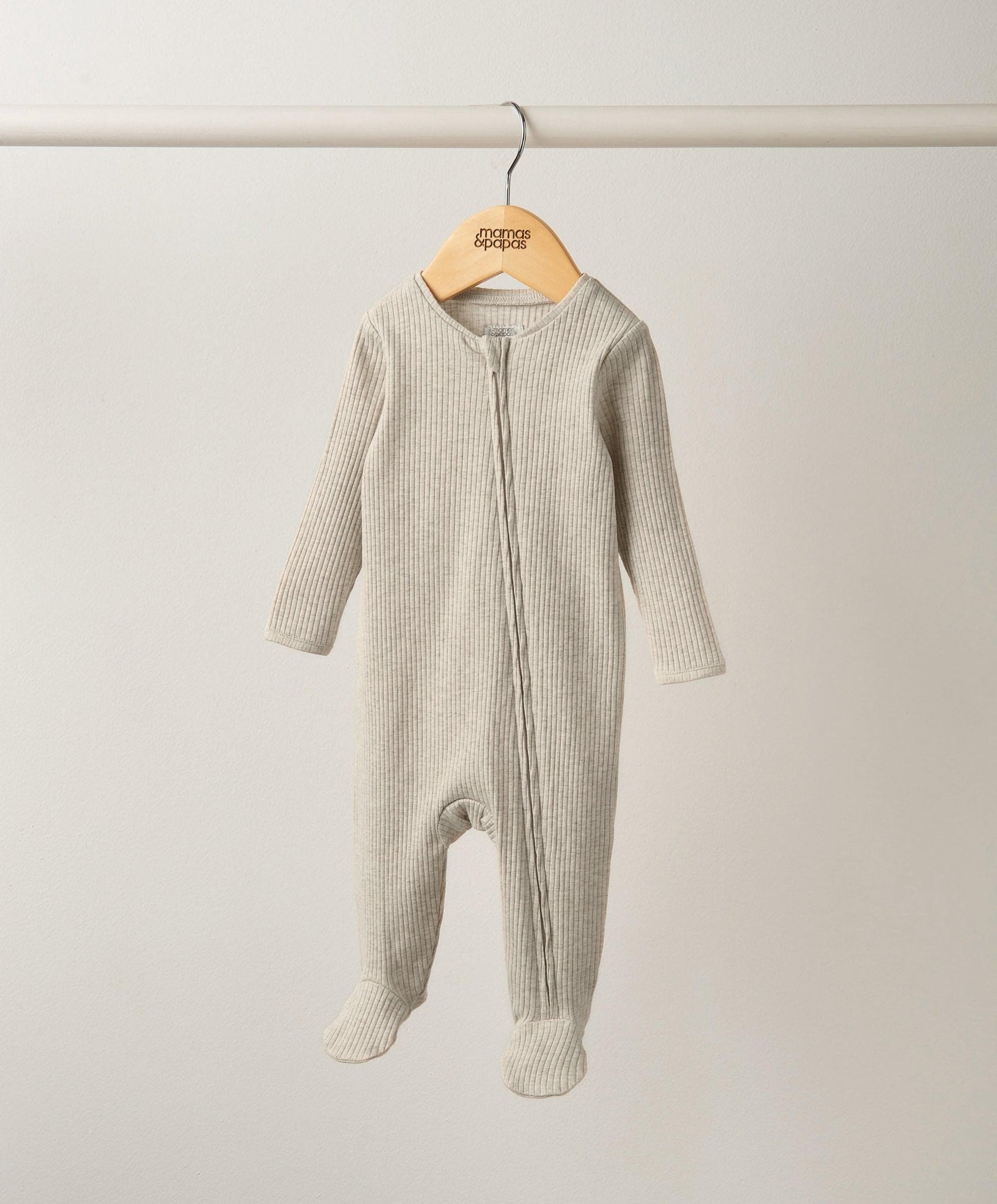 Organic Cotton Ribbed Sleepsuit - Oatmeal – Mamas & Papas UK