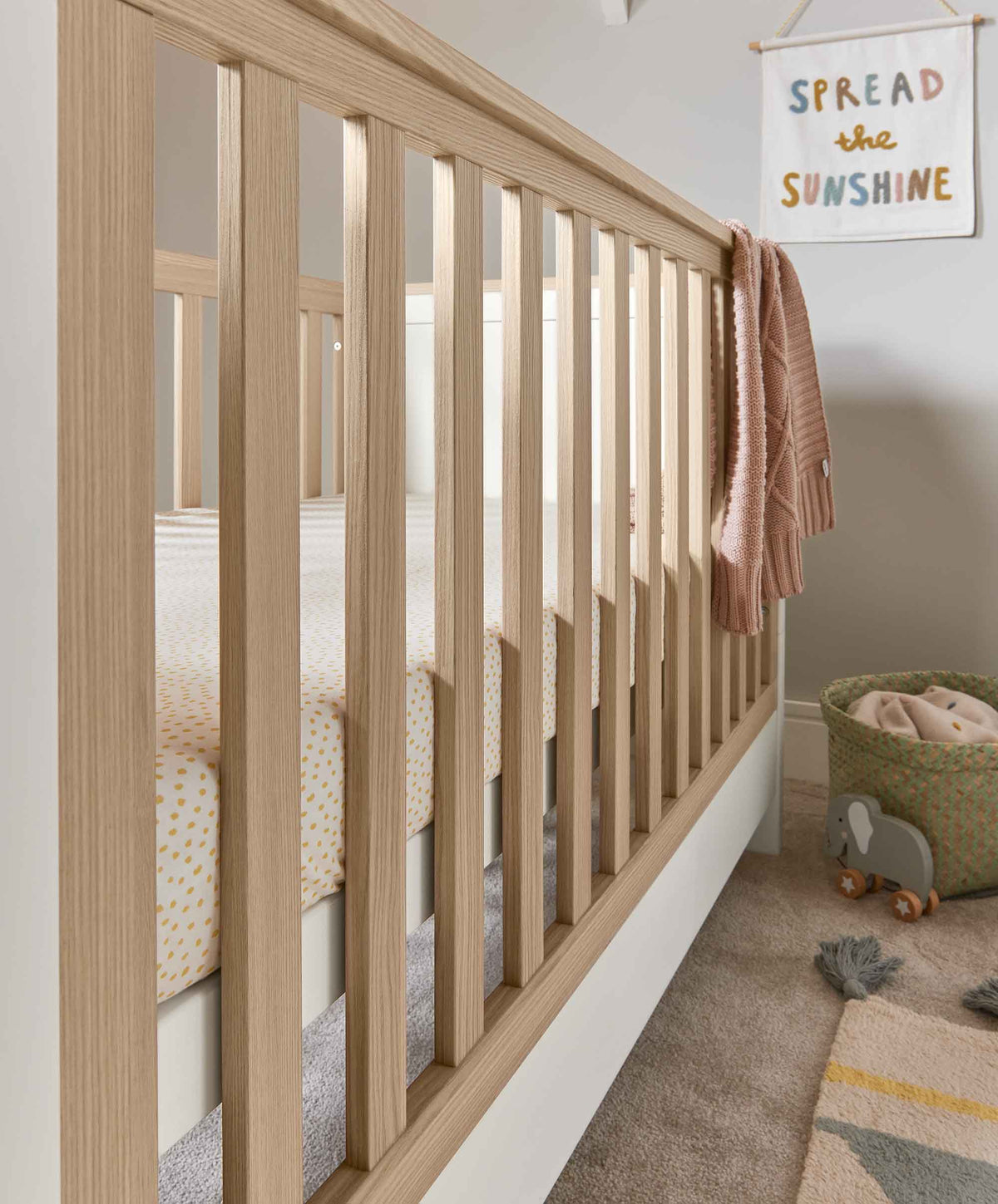 Harwell Baby Cot Bed White/Oak Nursery Furniture Mamas & Papas UK